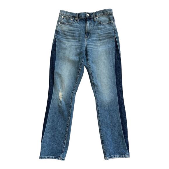 Madewell Jeans Womens 28T Hi-Rise Slim Boy Two Tone Denim Ankle Distressed Boho - Picture 2 of 13